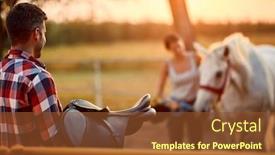  Presentation with horse riding - Amazing theme having guy-in-colored-shirt-holding backdrop and a tawny brown colored foreground