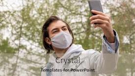  Presentation with public - Amazing presentation design having guy-in-denim-jacket backdrop and a mint green colored foreground