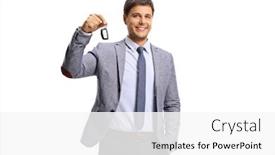  Presentation with car key - Amazing theme having guy-in-formal-clothing-holding backdrop and a white colored foreground