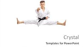  Presentation with kimono - Presentation design enhanced with guy in kimono jumping background and a white colored foreground