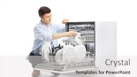  Presentation with loading - Slide deck having guy-loading-a-dishwasher-isolated background and a white colored foreground