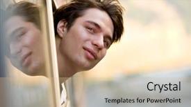  Presentation with person looking out in nature - Amazing theme having guy looking out of train backdrop and a lemonade colored foreground