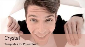  Presentation with modern - PPT theme with guy looking through a hole background and a coral colored foreground