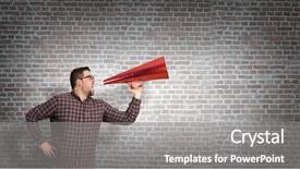  Presentation with announcement - Amazing presentation design having guy make announcement in trumpet backdrop and a gray colored foreground