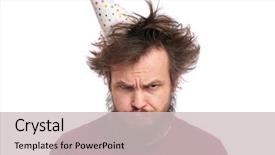  Presentation with haircut - PPT theme featuring guy makes offended upset grimace background and a soft green colored foreground