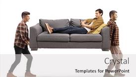  Presentation with mobile phone addiction - Audience pleasing presentation consisting of guy-on-sofa-using backdrop and a light gray colored foreground
