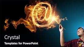  Presentation with email - Slide deck with guy painter drawing email sign on dark background background and a black colored foreground