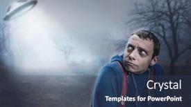  Presentation with ufo - Amazing PPT theme having guy scared by ufo backdrop and a ocean colored foreground