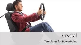  Presentation with car seat - PPT theme featuring guy sitting in a car background and a light gray colored foreground