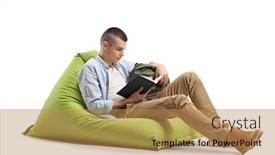  Presentation with sitting teddy bear isolated - Slides having guy-sitting-on-a-green background and a coral colored foreground