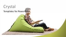  Presentation with remote - Amazing slide deck having guy-sitting-on-a-green backdrop and a white colored foreground