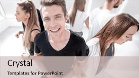  Presentation with circle - Presentation design consisting of guy standing in a circle background and a soft green colored foreground