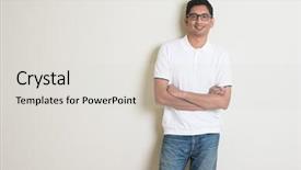  Presentation with portrait of indian macaque monkey - Cool new PPT theme with guy standing on plain background backdrop and a light gray colored foreground