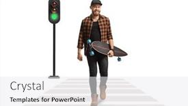  Presentation with pedestrian - PPT layouts featuring guy-walking-and-carrying and a white colored foreground