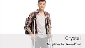  Presentation with walking - Slide deck with guy-walking-with-crutches-isolated background and a light gray colored foreground
