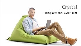  Presentation with bag - Audience pleasing presentation consisting of guy-with-a-laptop-sitting backdrop and a white colored foreground