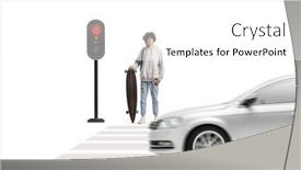  Presentation with green traffic light - Presentation theme enhanced with guy-with-a-longboard-waiting background and a white colored foreground