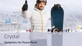  Presentation with snowboard - Presentation consisting of guy-with-a-snowboard-standing background and a light blue colored foreground