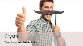  Presentation with fake taxi - PPT theme featuring guy with fake moustache making background and a lemonade colored foreground