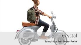  Presentation with backpack - Beautiful PPT theme featuring guy-with-hat-and-backpack backdrop and a light gray colored foreground