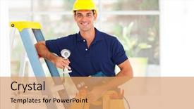  Presentation with camera security - Slide deck enhanced with guy with tools and security background and a coral colored foreground