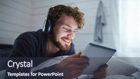  Presentation with matrix movie - PPT layouts enhanced with guy with touchpad watching movie background and a tawny brown colored foreground