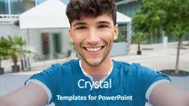  Presentation with greeiting show man - Slide set with guys - closeup shot of handsome young background and a ocean colored foreground