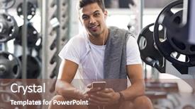  Presentation with man sitting bench - PPT theme featuring guys - happy young man listening background and a violet colored foreground