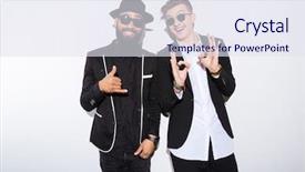  Presentation with cheerful - Audience pleasing slide set consisting of guys - two cheerful attractive young men backdrop and a sky blue colored foreground