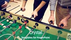  Presentation with closeup of foosball table soccer - PPT theme featuring guys are playing table soccer background and a  colored foreground