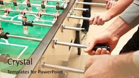  Presentation with closeup of foosball table soccer - Cool new PPT layouts with guys are playing table soccer backdrop and a  colored foreground