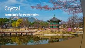  Presentation with korea - Presentation design consisting of gyeongbokgung palace seoul south korea background and a teal colored foreground