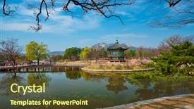  Presentation with korea - Beautiful PPT theme featuring gyeongbokgung palace seoul south korea backdrop and a tawny brown colored foreground
