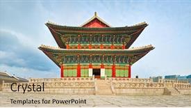  Presentation with throne - Audience pleasing PPT theme consisting of gyeongbokgung palace seoul south korea backdrop and a coral colored foreground