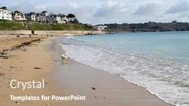  Presentation with beach - Slide set featuring gyllyngvase-beach-falmouth-cornwall background and a coral colored foreground