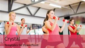  Presentation with crossfit fitness trx training exercises - Colorful slide set enhanced with gym and lifestyle concept - group backdrop and a red colored foreground