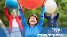  Presentation with active exercise elderly - PPT theme with gym ball in a rehab background and a teal colored foreground