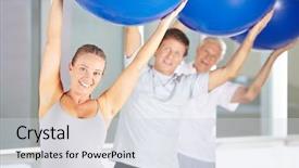  Presentation with gym ball - Amazing PPT layouts having gym ball in fitness center backdrop and a sky blue colored foreground