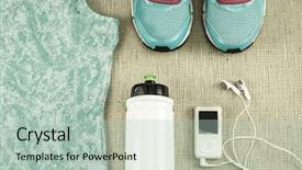  Presentation with sport - PPT layouts with gym clothes - beautiful sport set for running background and a mint green colored foreground