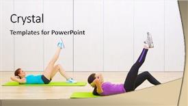  Presentation with sporty - Beautiful slide set featuring gym clothes - two young sporty women backdrop and a  colored foreground