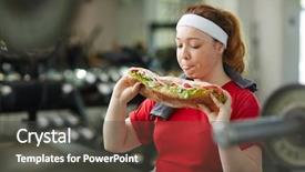  Presentation with eat - Beautiful PPT theme featuring gym concept of food obsession backdrop and a dark gray colored foreground