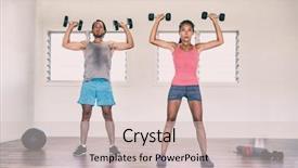  Presentation with elderly people exercise patient training - Cool new PPT theme with gym doing overhead shoulder press backdrop and a soft green colored foreground