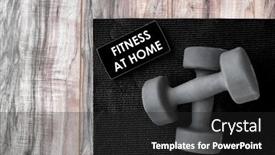  Presentation with online app - Beautiful PPT theme featuring gym-exercise-at-home-watching backdrop and a dark gray colored foreground