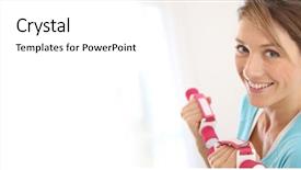  Presentation with brain gym - PPT theme with gym exercising with dumbbells template background and a white colored foreground