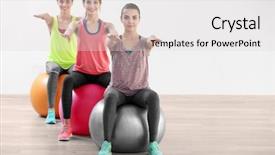  Presentation with gym ball - PPT layouts with gym fitness - young women doing exercise background and a light gray colored foreground