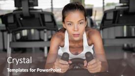  Presentation with exercise class - PPT layouts with gym-fitness-class-fit-woman background and a gray colored foreground