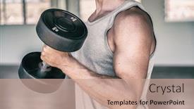  Presentation with lifting weights - Amazing PPT theme having gym-fitness-workout-fit-man backdrop and a coral colored foreground