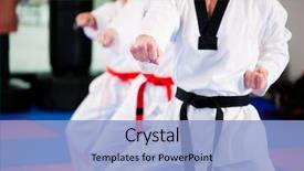  Presentation with taekwondo - Beautiful presentation theme featuring gym in martial art backdrop and a light blue colored foreground