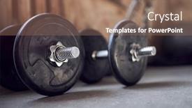  Presentation with barbell - Amazing presentation design having gym-in-style-of-loft backdrop and a coral colored foreground