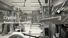  Presentation with internship medical equipment - Amazing slide deck having gym interior with equipment backdrop and a gray colored foreground